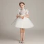 Victorian Style White Birthday Flower Girl Dresses 2020 Ball Gown High Neck Puffy Short Sleeve Glitter Tulle Short Ruffle