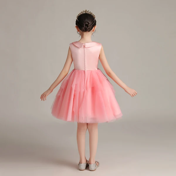 Chic / Beautiful Watermelon Birthday Flower Girl Dresses 2020 Ball Gown Scoop Neck Sleeveless Short Ruffle
