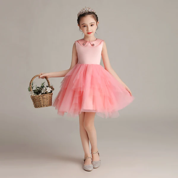 Chic / Beautiful Watermelon Birthday Flower Girl Dresses 2020 Ball Gown Scoop Neck Sleeveless Short Ruffle