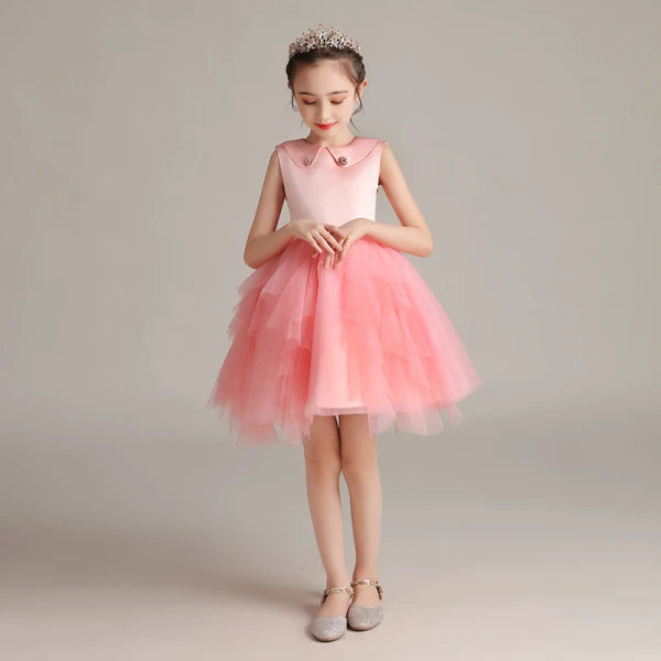 Chic / Beautiful Watermelon Birthday Flower Girl Dresses 2020 Ball Gown Scoop Neck Sleeveless Short Ruffle