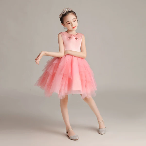 Chic / Beautiful Watermelon Birthday Flower Girl Dresses 2020 Ball Gown Scoop Neck Sleeveless Short Ruffle