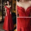 Schöne Rot Satin Tanzen Ballkleider 2020 A Linie Durchsichtige Rundhalsausschnitt Kurze Ärmel Strass Lange Rüschen Rückenfreies Festliche Kleider