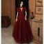 Vintage / Retro Burgundy Dancing Prom Dresses 2020 A-Line / Princess High Neck Puffy Short Sleeve Sequins Beading Floor-Length / Long Ruffle Backless Formal Dresses