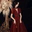 Vintage / Retro Burgundy Dancing Prom Dresses 2020 A-Line / Princess High Neck Puffy Short Sleeve Sequins Beading Floor-Length / Long Ruffle Backless Formal Dresses