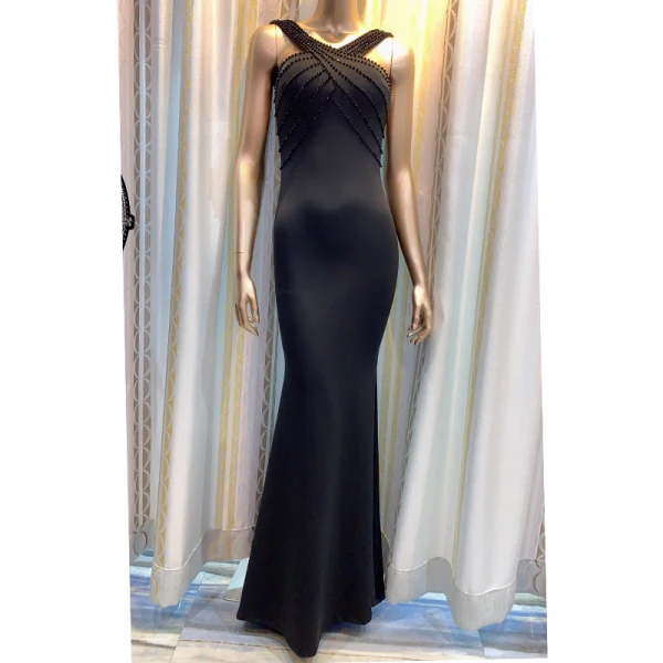 Affordable White Evening Dresses  2020 Trumpet / Mermaid V-Neck Sleeveless Beading Floor-Length / Long Backless Formal Dresses