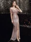 Sparkly Rose Gold Evening Dresses  2020 Trumpet / Mermaid See-through Scoop Neck Sleeveless Sequins Tassel Split Front Floor-Length / Long Formal Dresses