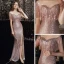Sparkly Rose Gold Evening Dresses  2020 Trumpet / Mermaid See-through Scoop Neck Sleeveless Sequins Tassel Split Front Floor-Length / Long Formal Dresses