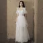 Erschwinglich Ivory / Creme Strand Brautkleider / Hochzeitskleider 2020 A Linie Durchsichtige Rundhalsausschnitt Kurze Ärmel Rückenfreies Star Applikationen Spitze Lange Rüschen