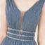 Classy Ocean Blue Evening Dresses  2020 A-Line / Princess See-through Deep V-Neck Sleeveless Beading Pearl Glitter Tulle Floor-Length / Long Ruffle Backless Formal Dresses
