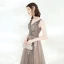Elegant Grey Evening Dresses  2020 A-Line / Princess V-Neck Sleeveless Appliques Flower Beading Sash Floor-Length / Long Ruffle Backless Formal Dresses