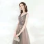 Elegant Grey Evening Dresses  2020 A-Line / Princess V-Neck Sleeveless Appliques Flower Beading Sash Floor-Length / Long Ruffle Backless Formal Dresses