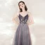 Charmant Violet Robe De Soirée 2020 Princesse Bretelles Spaghetti Sans Manches Appliques En Dentelle Perlage Glitter Tulle Longue Volants Dos Nu Robe De Ceremonie