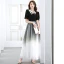 Vintage / Retro Black Gradient-Color White Evening Dresses  2020 A-Line / Princess V-Neck Short Sleeve Sequins Floor-Length / Long Ruffle Formal Dresses