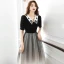 Vintage / Retro Black Gradient-Color White Evening Dresses  2020 A-Line / Princess V-Neck Short Sleeve Sequins Floor-Length / Long Ruffle Formal Dresses