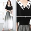 Vintage / Retro Black Gradient-Color White Evening Dresses  2020 A-Line / Princess V-Neck Short Sleeve Sequins Floor-Length / Long Ruffle Formal Dresses