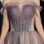 Edles Violett Champagner Farbverlauf Ballkleider 2020 A Linie Off Shoulder Kurze Ärmel Pailletten Perlenstickerei Glanz Tülle Sweep / Pinsel Zug Rüschen Rückenfreies Festliche Kleider