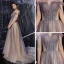 Edles Violett Champagner Farbverlauf Ballkleider 2020 A Linie Off Shoulder Kurze Ärmel Pailletten Perlenstickerei Glanz Tülle Sweep / Pinsel Zug Rüschen Rückenfreies Festliche Kleider
