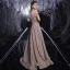 Haut de Gamme Marron Robe De Soirée 2020 Princesse De l'épaule Manches Courtes Paillettes Perlage Ceinture Glitter Polyester Longue Volants Dos Nu Robe De Ceremonie