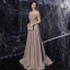 Haut de Gamme Marron Robe De Soirée 2020 Princesse De l'épaule Manches Courtes Paillettes Perlage Ceinture Glitter Polyester Longue Volants Dos Nu Robe De Ceremonie
