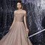 Haut de Gamme Marron Robe De Soirée 2020 Princesse De l'épaule Manches Courtes Paillettes Perlage Ceinture Glitter Polyester Longue Volants Dos Nu Robe De Ceremonie