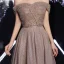 Haut de Gamme Marron Robe De Soirée 2020 Princesse De l'épaule Manches Courtes Paillettes Perlage Ceinture Glitter Polyester Longue Volants Dos Nu Robe De Ceremonie