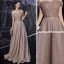 Haut de Gamme Marron Robe De Soirée 2020 Princesse De l'épaule Manches Courtes Paillettes Perlage Ceinture Glitter Polyester Longue Volants Dos Nu Robe De Ceremonie