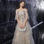 Illusion Gris Robe De Soirée 2020 Princesse Transparentes Encolure Dégagée Manches Courtes Perlage Paillettes Longue Volants Dos Nu Robe De Ceremonie