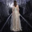 Illusion Gris Robe De Soirée 2020 Princesse Transparentes Encolure Dégagée Manches Courtes Perlage Paillettes Longue Volants Dos Nu Robe De Ceremonie