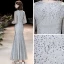 Scintillantes Argenté Robe De Soirée 2020 Trompette / Sirène Encolure Dégagée Gonflée Manches Longues Paillettes Longue Robe De Ceremonie