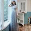 Chic / Belle Bleu Ciel Transparentes Robe De Bal 2020 Princesse Col Haut Manches Courtes Paillettes Longue Volants Robe De Ceremonie