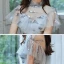 Chic / Belle Bleu Ciel Transparentes Robe De Bal 2020 Princesse Col Haut Manches Courtes Paillettes Longue Volants Robe De Ceremonie