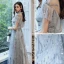 Chic / Belle Bleu Ciel Transparentes Robe De Bal 2020 Princesse Col Haut Manches Courtes Paillettes Longue Volants Robe De Ceremonie