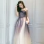 Elegant Purple Gradient-Color Champagne Dancing Prom Dresses 2020 A-Line / Princess Spaghetti Straps Sleeveless Glitter Tulle Beading Floor-Length / Long Ruffle Backless