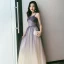 Elegant Purple Gradient-Color Champagne Dancing Prom Dresses 2020 A-Line / Princess Spaghetti Straps Sleeveless Glitter Tulle Beading Floor-Length / Long Ruffle Backless