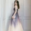 Elegant Purple Gradient-Color Champagne Dancing Prom Dresses 2020 A-Line / Princess Spaghetti Straps Sleeveless Glitter Tulle Beading Floor-Length / Long Ruffle Backless