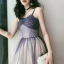 Elegant Purple Gradient-Color Champagne Dancing Prom Dresses 2020 A-Line / Princess Spaghetti Straps Sleeveless Glitter Tulle Beading Floor-Length / Long Ruffle Backless
