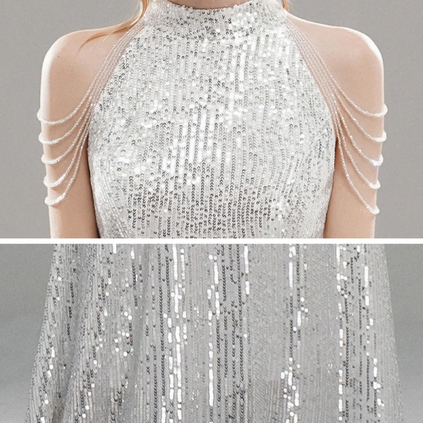 Scintillantes Paillettes Robe De Soirée 2020 Trompette / Sirène Col Haut Sans Manches Perlage Longue Robe De Ceremonie