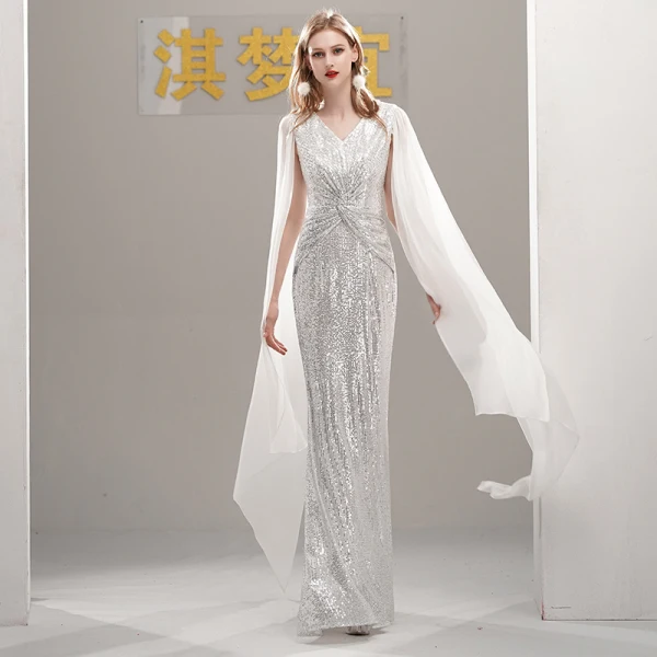 Sparkly Sequins Evening Dresses 2020 Trumpet / Mermaid V-Neck Sleeveless Floor-Length / Long Formal Dresses