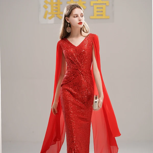 Sparkly Sequins Evening Dresses 2020 Trumpet / Mermaid V-Neck Sleeveless Floor-Length / Long Formal Dresses