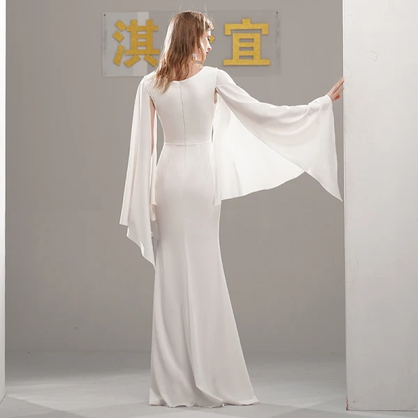 Style Chinois Robe De Soirée 2020 Trompette / Sirène Encolure Dégagée Manches Longues Appliques En Dentelle Fendue devant Longue Robe De Ceremonie
