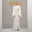 Style Chinois Robe De Soirée 2020 Trompette / Sirène Encolure Dégagée Manches Longues Appliques En Dentelle Fendue devant Longue Robe De Ceremonie