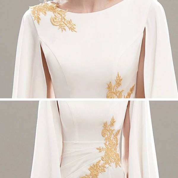 Style Chinois Robe De Soirée 2020 Trompette / Sirène Encolure Dégagée Manches Longues Appliques En Dentelle Fendue devant Longue Robe De Ceremonie