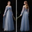 Affordable Ocean Blue Bridesmaid Dresses 2020 A-Line / Princess Spaghetti Straps Puffy Long Sleeve Backless Glitter Tulle Floor-Length / Long Ruffle