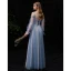 Affordable Ocean Blue Bridesmaid Dresses 2020 A-Line / Princess Spaghetti Straps Puffy Long Sleeve Backless Glitter Tulle Floor-Length / Long Ruffle