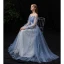 Affordable Ocean Blue Bridesmaid Dresses 2020 A-Line / Princess Spaghetti Straps Puffy Long Sleeve Backless Glitter Tulle Floor-Length / Long Ruffle