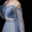 Affordable Ocean Blue Bridesmaid Dresses 2020 A-Line / Princess Spaghetti Straps Puffy Long Sleeve Backless Glitter Tulle Floor-Length / Long Ruffle