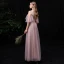 Affordable Blushing Pink Bridesmaid Dresses 2020 A-Line / Princess Spaghetti Straps Short Sleeve Backless Floor-Length / Long Ruffle