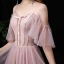 Affordable Blushing Pink Bridesmaid Dresses 2020 A-Line / Princess Spaghetti Straps Short Sleeve Backless Floor-Length / Long Ruffle