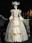 Vintage / Retro Medieval 3D Lace Flower Champagne Prom Dresses 2024 Crossed Straps Floor-Length / Long U-Neck Cosplay Long Sleeve A-Line / Princess Ball Gown Formal Dresses