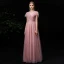 Abordable Rougissant Rose Robe Demoiselle D'honneur 2020 Princesse V-Cou Manches Courtes Dos Nu Ceinture Longue Volants